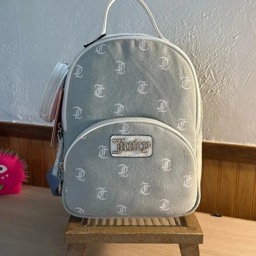 Juicy Couture “Queen of Everything” Denim Mini Backpack w/Sparkle Logo - Picture 1 of 8